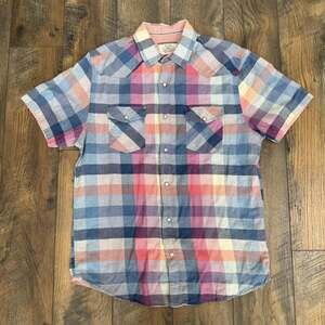 Flag & Anthem Men’s M Plaid Flannel Short Sleeve Pearl Snap Western Shirt